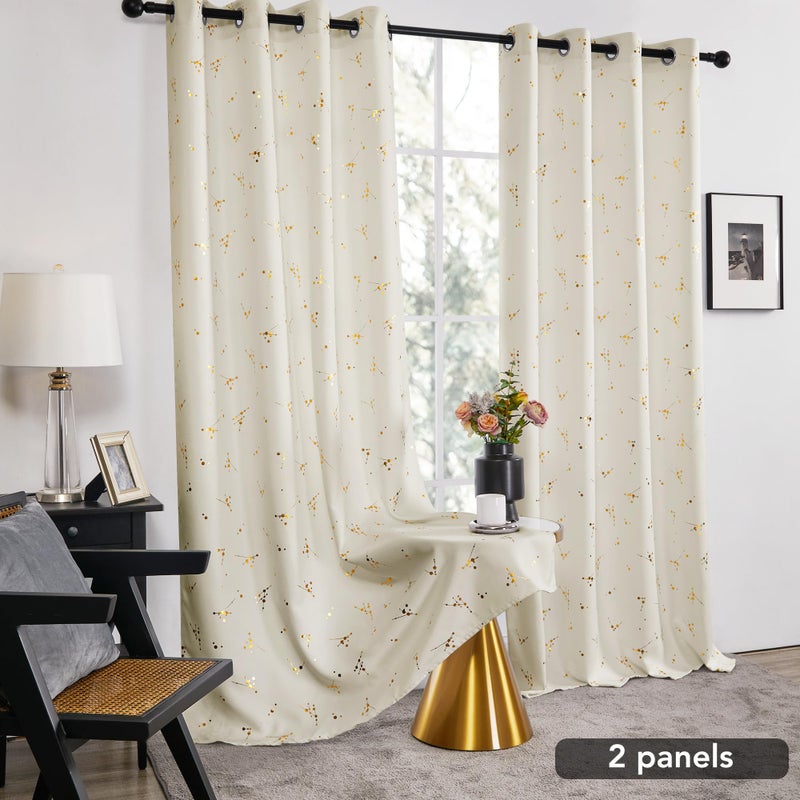 Deconovo Blackout Curtains 2 Panels, 52x54 Inch, Thermal Insulated Room-Darkening Grommet Drapes for Bedroom & Living Room, Gold Constellation Pattern, Polyester, Machine-Washable, Light Beige - Image 3